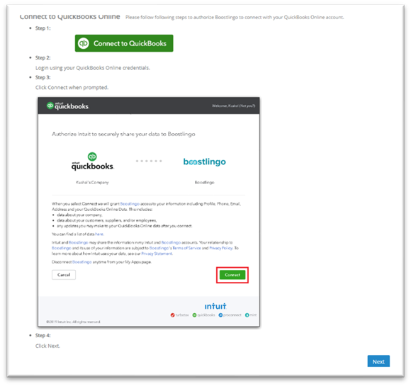 Connect  into QuickBooks Online